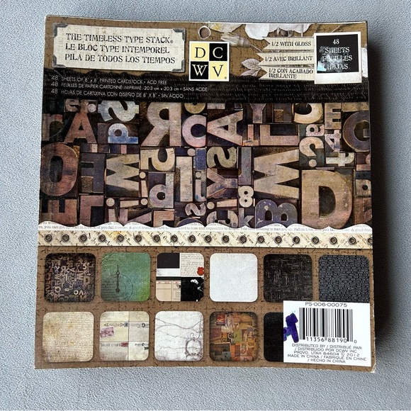 2 for $20 ~ 44 ~ 8 x 8 Printed Cardstock Sheets ~ The Timeless Type Stack Design - Picture 1 of 11